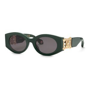 Roberto Cavalli Sunglasses Oval Full Rim, Shiny Green Frame and Grey Lens